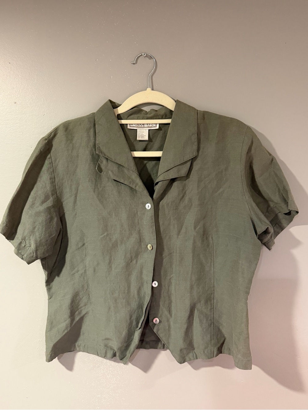 Dress Barn Olive Green Short-Sleeve V-Neck Button Front Sweater